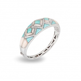 White Gold Turquoise, Coral & Diamond Bangle 2.04ct TDW